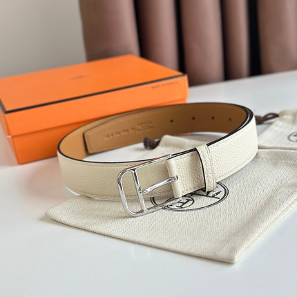 HM ROMAIN 35MM BELT WHITE CREAM LEATHER SILVER HARDWARE