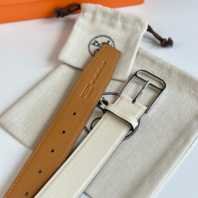 HM ROMAIN 35MM BELT WHITE CREAM LEATHER SILVER HARDWARE