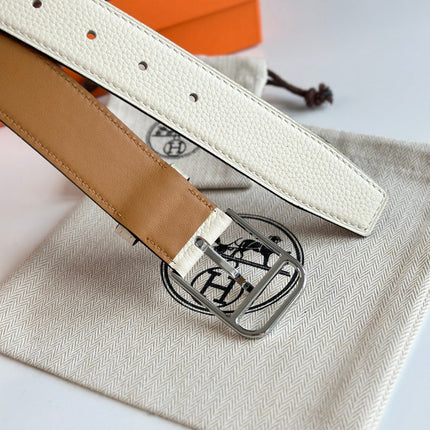 HM ROMAIN 35MM BELT WHITE CREAM LEATHER SILVER HARDWARE