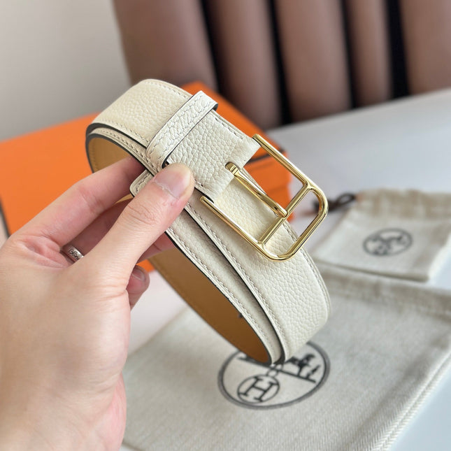 HM ROMAIN 35MM BELT WHITE CREAM LEATHER GOLD HARDWARE