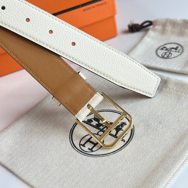 HM ROMAIN 35MM BELT WHITE CREAM LEATHER GOLD HARDWARE
