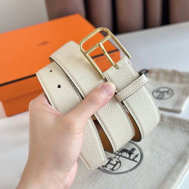 HM ROMAIN 35MM BELT WHITE CREAM LEATHER GOLD HARDWARE