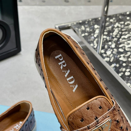 PRA OSTRICH PATTERN LOAFERS CARAMEL CALFSKIN