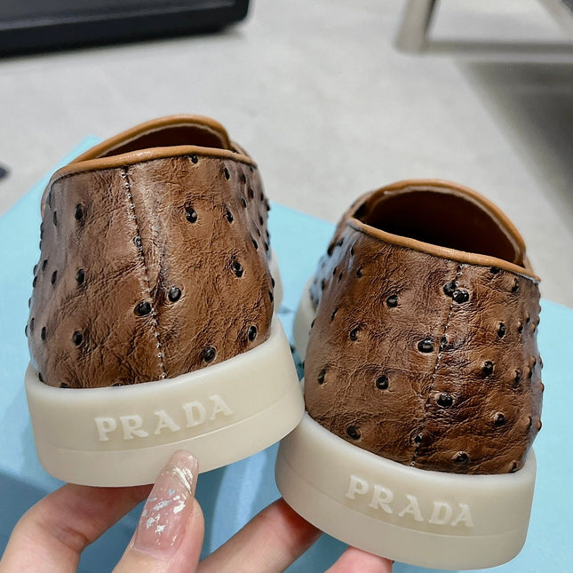 PRA OSTRICH PATTERN LOAFERS CARAMEL CALFSKIN