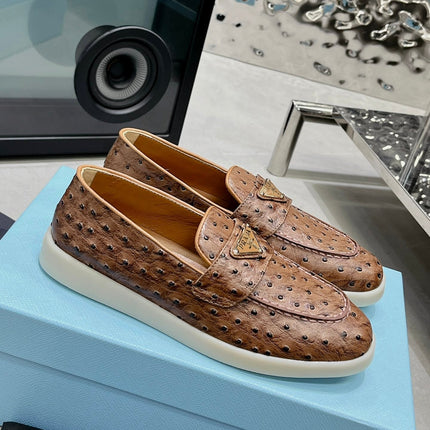 PRA OSTRICH PATTERN LOAFERS CARAMEL CALFSKIN