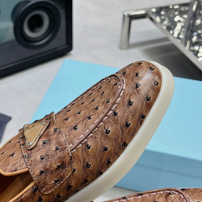 PRA OSTRICH PATTERN LOAFERS CARAMEL CALFSKIN