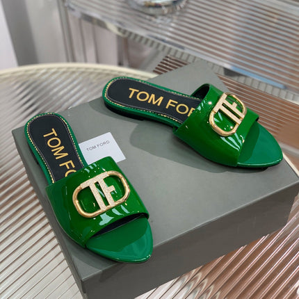 FLAT SLIDE IN PINE GREEN METALLIC CALFSKIN