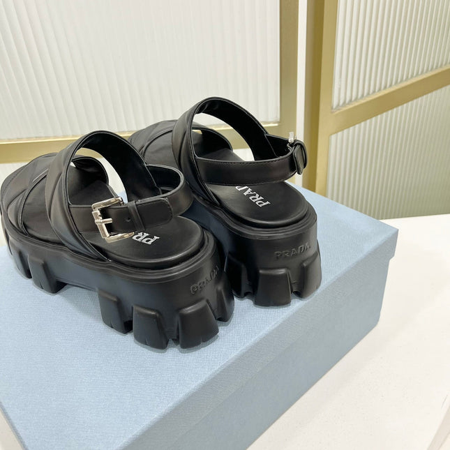 PRA MONOLITH PLATFORM SANDALS BLACK CALFSKIN