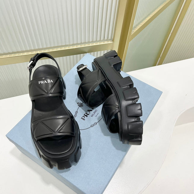 PRA MONOLITH PLATFORM SANDALS BLACK CALFSKIN