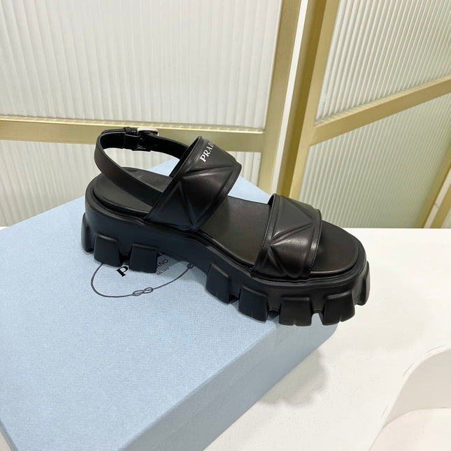 PRA MONOLITH PLATFORM SANDALS BLACK CALFSKIN