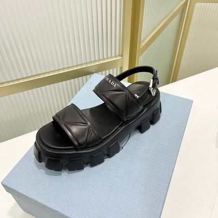 PRA MONOLITH PLATFORM SANDALS BLACK CALFSKIN