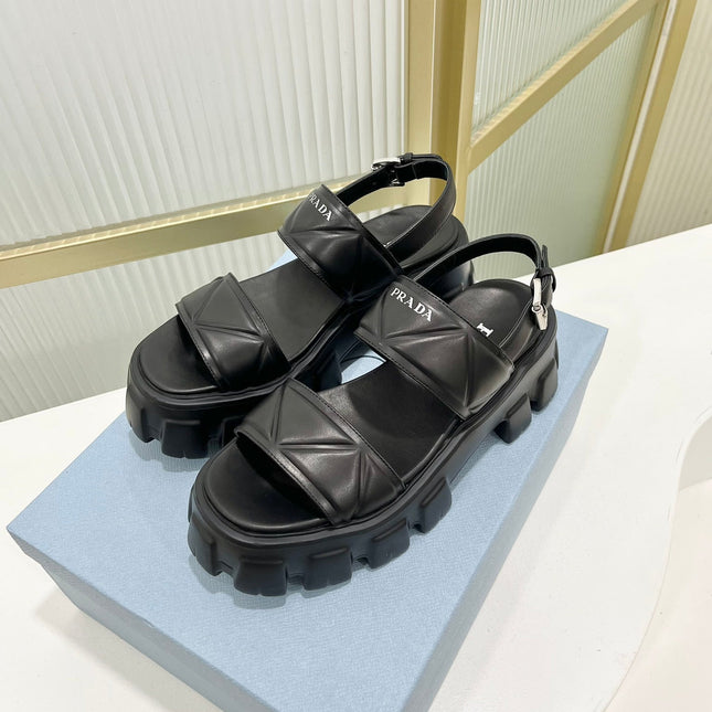 PRA MONOLITH PLATFORM SANDALS BLACK CALFSKIN