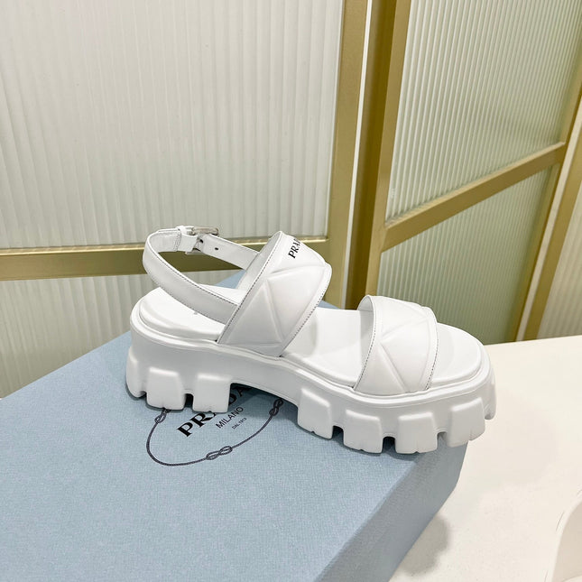 PRA MONOLITH PLATFORM SANDALS WHITE CALFSKIN
