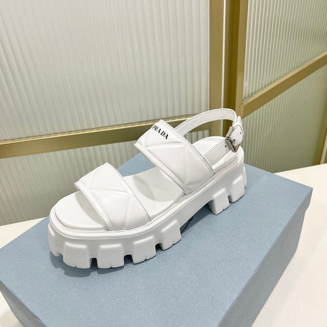 PRA MONOLITH PLATFORM SANDALS WHITE CALFSKIN