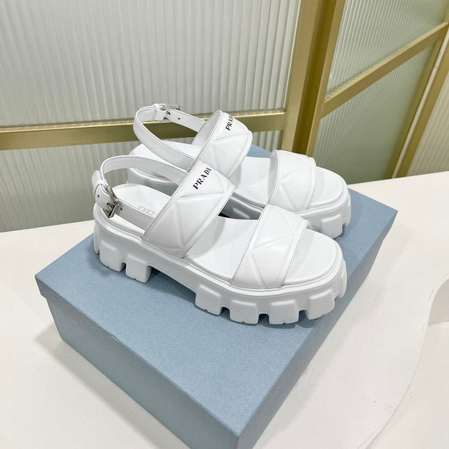 PRA MONOLITH PLATFORM SANDALS WHITE CALFSKIN
