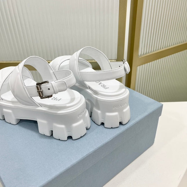 PRA MONOLITH PLATFORM SANDALS WHITE CALFSKIN