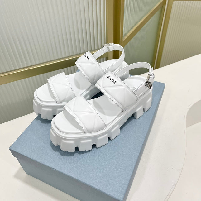 PRA MONOLITH PLATFORM SANDALS WHITE CALFSKIN
