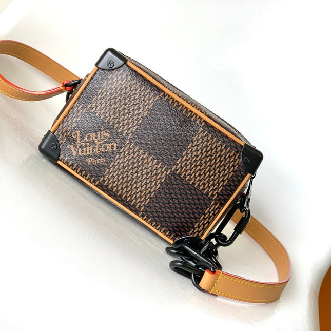 MINI SOFT TRUNK 18 IN BROWN DAMIER EBENE COATED CANVAS BLACK CHAIN