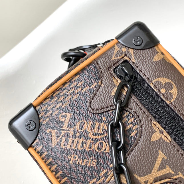MINI SOFT TRUNK 18 IN BROWN DAMIER EBENE COATED CANVAS BLACK CHAIN