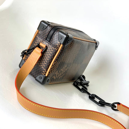 MINI SOFT TRUNK 18 IN BROWN DAMIER EBENE COATED CANVAS BLACK CHAIN