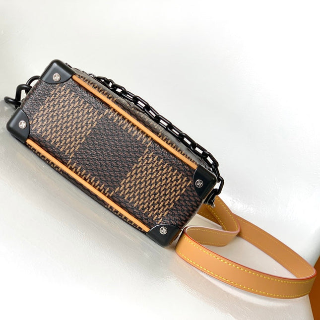 MINI SOFT TRUNK 18 IN BROWN DAMIER EBENE COATED CANVAS BLACK CHAIN