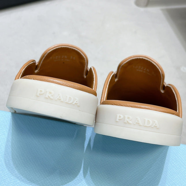 PRA OSTRICH PATTERN MULES CARAMEL CALFSKIN