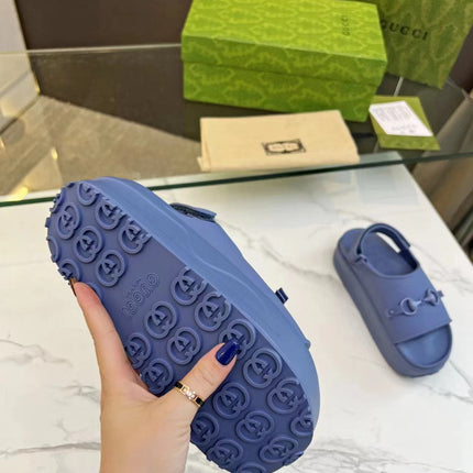 HORSEBIT FLATFORM SANDAL 5 CM IN AEGEAN BLUE IMPORTED TPU