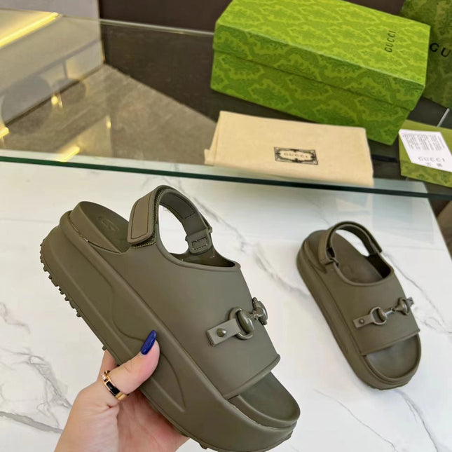 HORSEBIT FLATFORM SANDAL 5 CM IN ARMY GREEN IMPORTED TPU