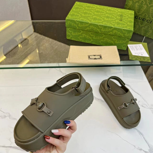 HORSEBIT FLATFORM SANDAL 5 CM IN ARMY GREEN IMPORTED TPU