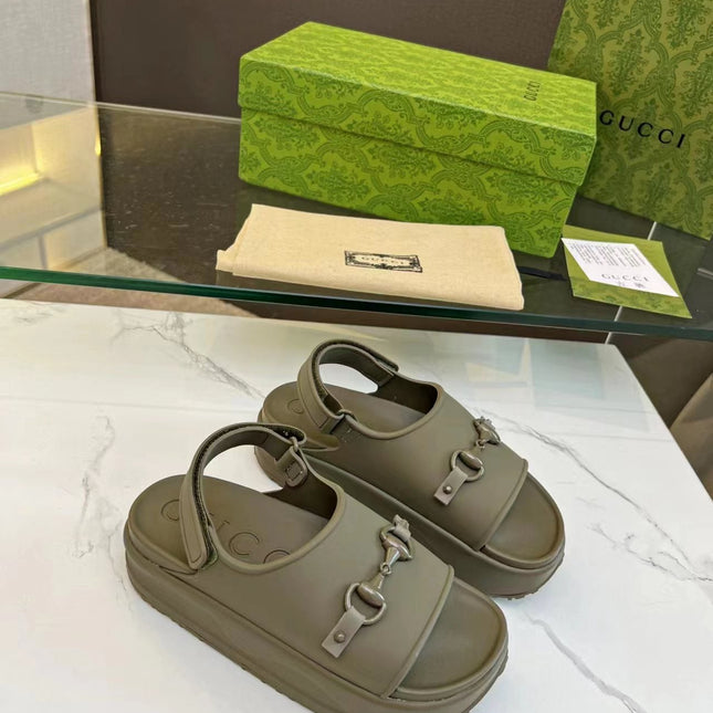 HORSEBIT FLATFORM SANDAL 5 CM IN ARMY GREEN IMPORTED TPU