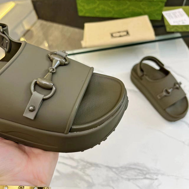 HORSEBIT FLATFORM SANDAL 5 CM IN ARMY GREEN IMPORTED TPU