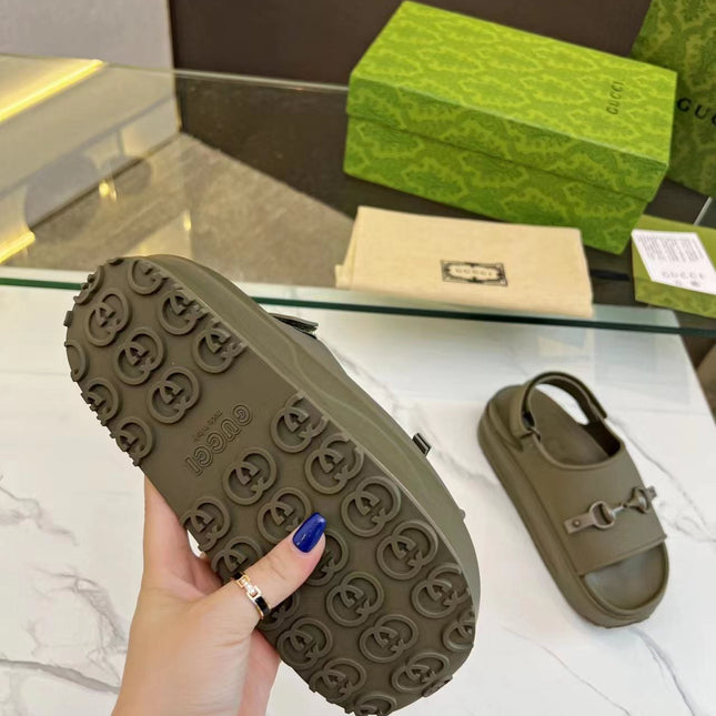 HORSEBIT FLATFORM SANDAL 5 CM IN ARMY GREEN IMPORTED TPU
