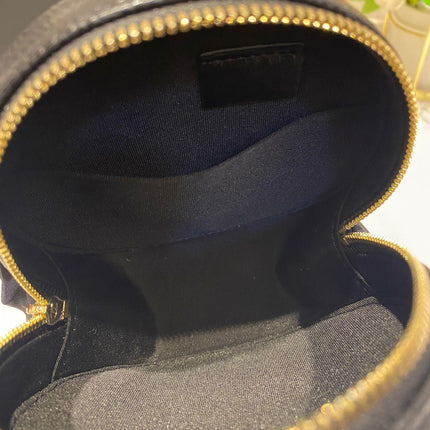 CC MINI 12 ROUND CHAIN BAG IN BLACK CALFSKIN GOLD HARDWARE