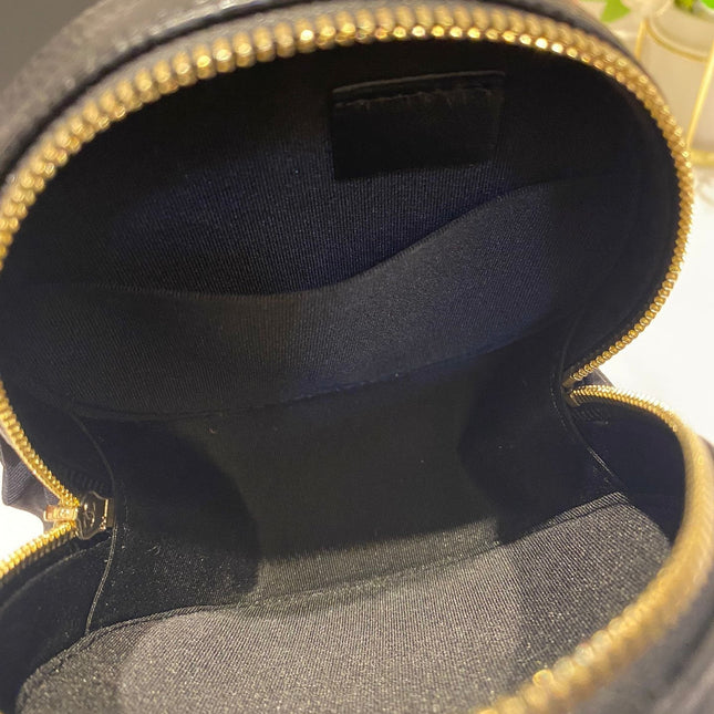 CC MINI 12 ROUND CHAIN BAG IN BLACK CALFSKIN GOLD HARDWARE