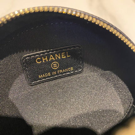 CC MINI 12 ROUND CHAIN BAG IN BLACK CALFSKIN GOLD HARDWARE