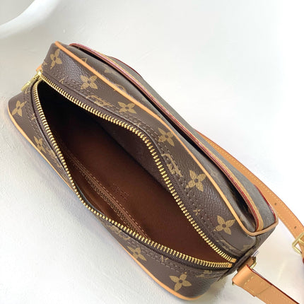 TROCADERO MINI MESSENGER BAG 23 IN BEIGE AND BROWN MONOGRAM COATED CANVAS