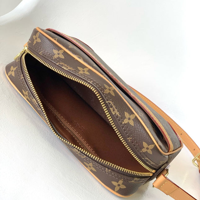 TROCADERO MINI MESSENGER BAG 23 IN BEIGE AND BROWN MONOGRAM COATED CANVAS