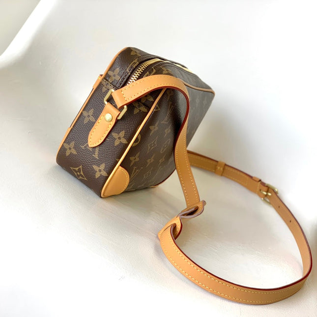 TROCADERO MINI MESSENGER BAG 23 IN BEIGE AND BROWN MONOGRAM COATED CANVAS