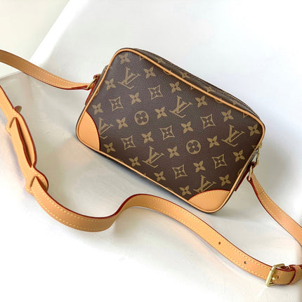 TROCADERO MINI MESSENGER BAG 23 IN BEIGE AND BROWN MONOGRAM COATED CANVAS