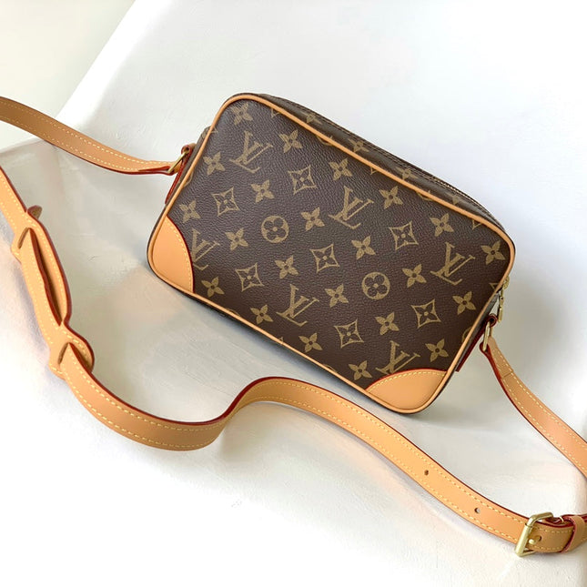 TROCADERO MINI MESSENGER BAG 23 IN BEIGE AND BROWN MONOGRAM COATED CANVAS
