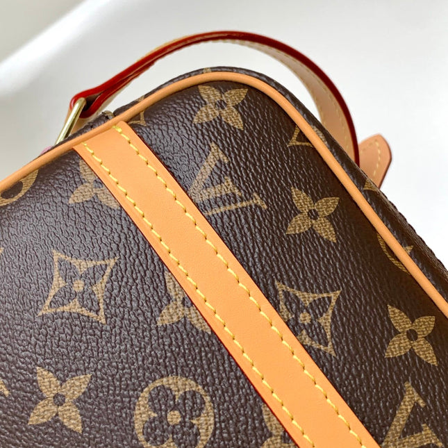 TROCADERO MINI MESSENGER BAG 23 IN BEIGE AND BROWN MONOGRAM COATED CANVAS