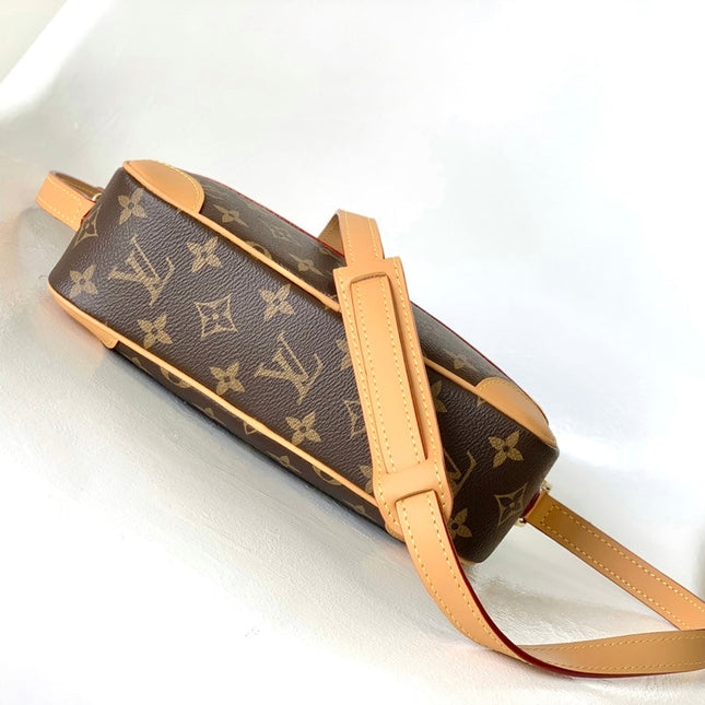 TROCADERO MINI MESSENGER BAG 23 IN BEIGE AND BROWN MONOGRAM COATED CANVAS