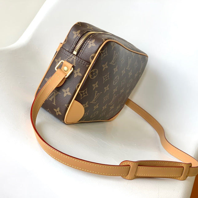 TROCADERO MEDIUM MESSENGER BAG 27 IN BEIGE AND BROWN MONOGRAM COATED CANVAS