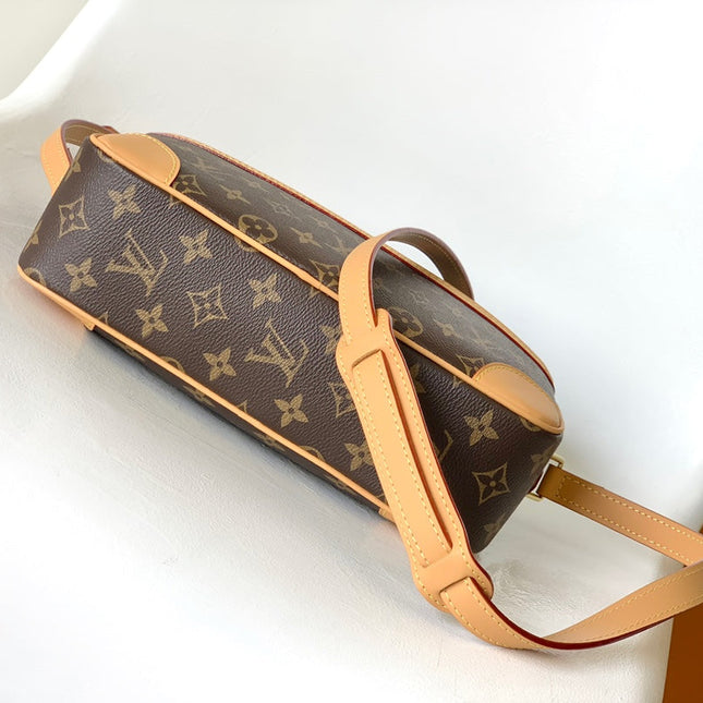 TROCADERO MEDIUM MESSENGER BAG 27 IN BEIGE AND BROWN MONOGRAM COATED CANVAS