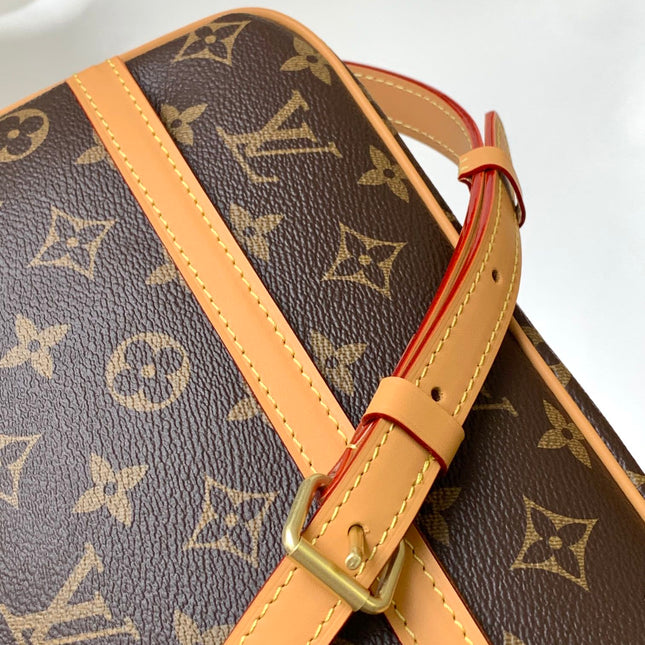 TROCADERO MEDIUM MESSENGER BAG 27 IN BEIGE AND BROWN MONOGRAM COATED CANVAS