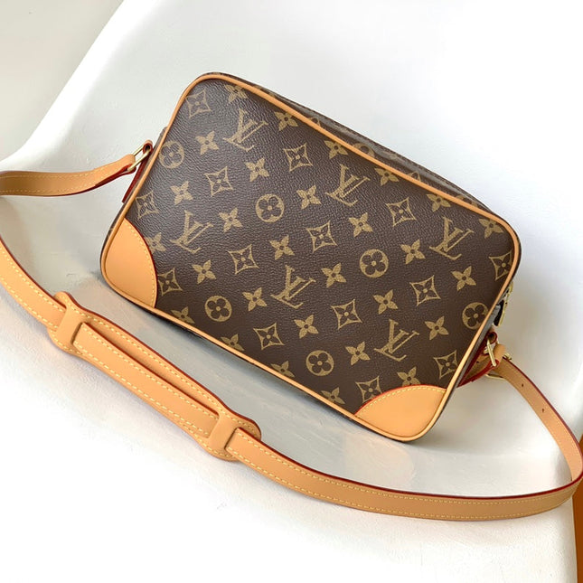 TROCADERO MEDIUM MESSENGER BAG 27 IN BEIGE AND BROWN MONOGRAM COATED CANVAS