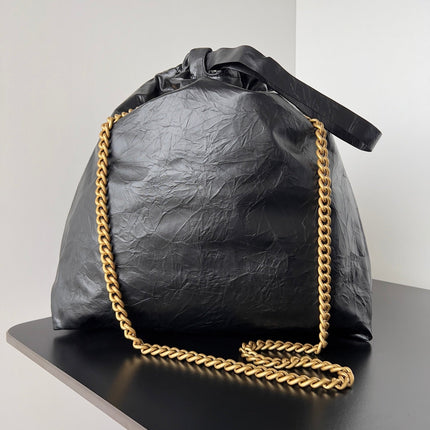 CRUSH LARGE TOTE BAG 46 IN BLACK CRUSHED CALFSKIN GOLD HARDWARE