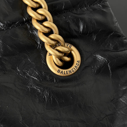 CRUSH SMALL TOTE BAG 26 IN BLACK CRUSHED CALFSKIN GOLD HARDWARE