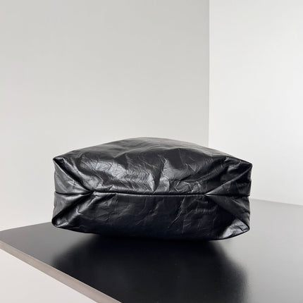 CRUSH SMALL TOTE BAG 26 IN BLACK CRUSHED CALFSKIN GOLD HARDWARE
