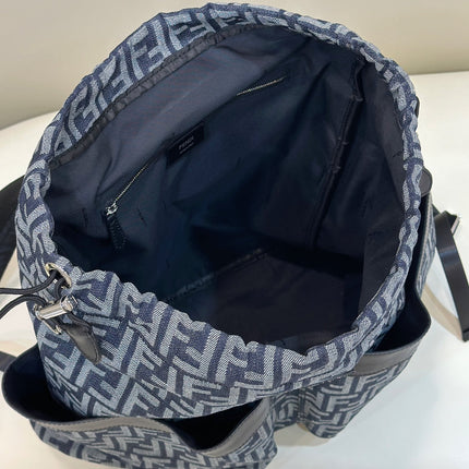 FENDI STRIKE LARGE 46 FF MIDNIGHT BLUE JACQUARD FABRIC BACKPACK